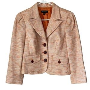 BeBe Women's Orange Sparkly Linen Cotton Blend Button Down Blazer Size 6